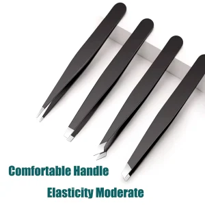 4Pcs Black Professional Stainless Steel Tweezers Set